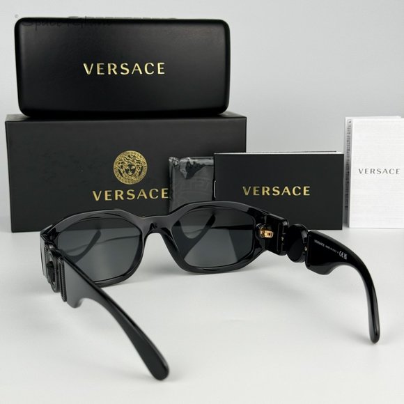 Versace Women Sunglasses Black Grey Rectangle VE4361 Medusa Biggie 536087 NEW